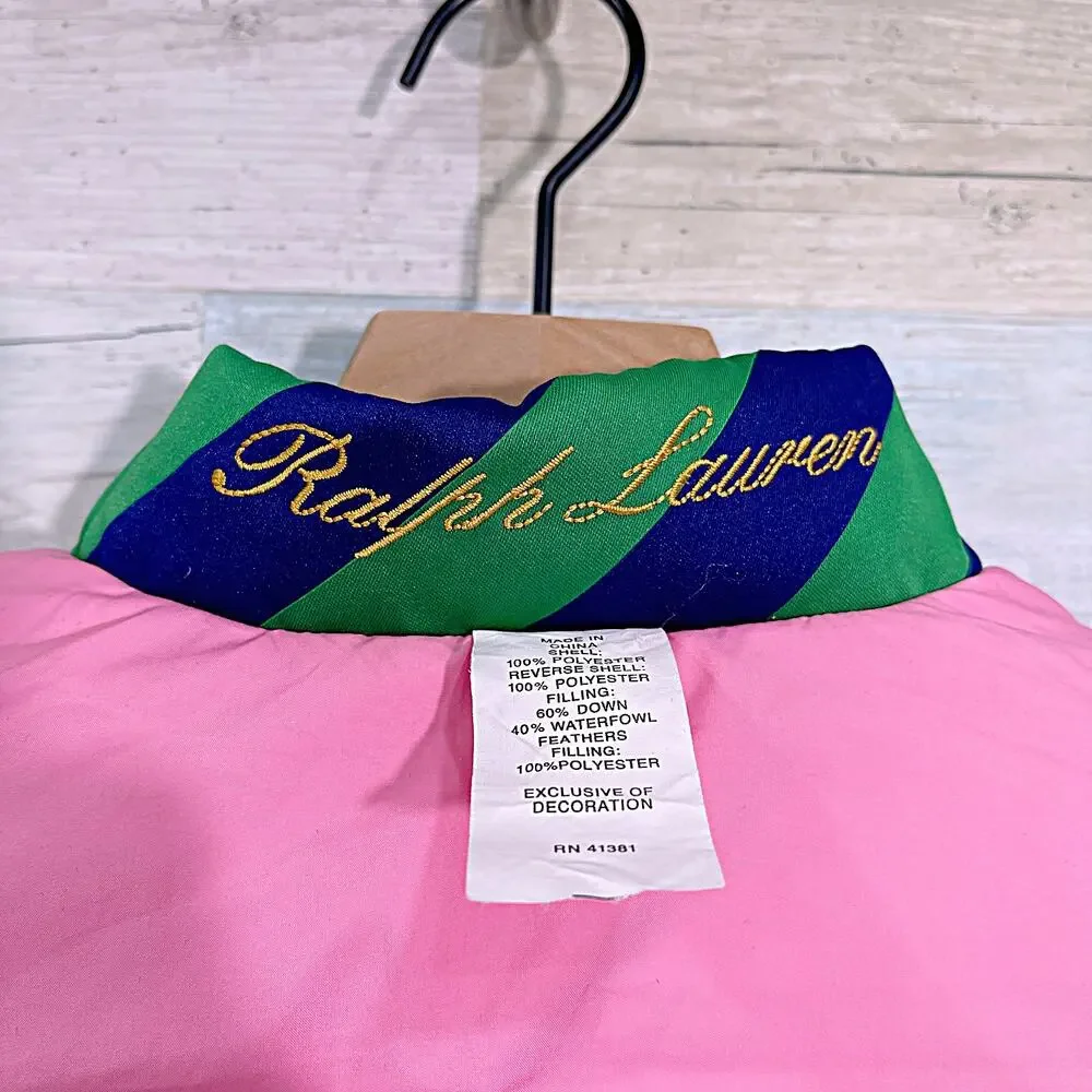 Ralph Lauren Reversible Down Puffer Vest White Pink Insulated Girls 6
